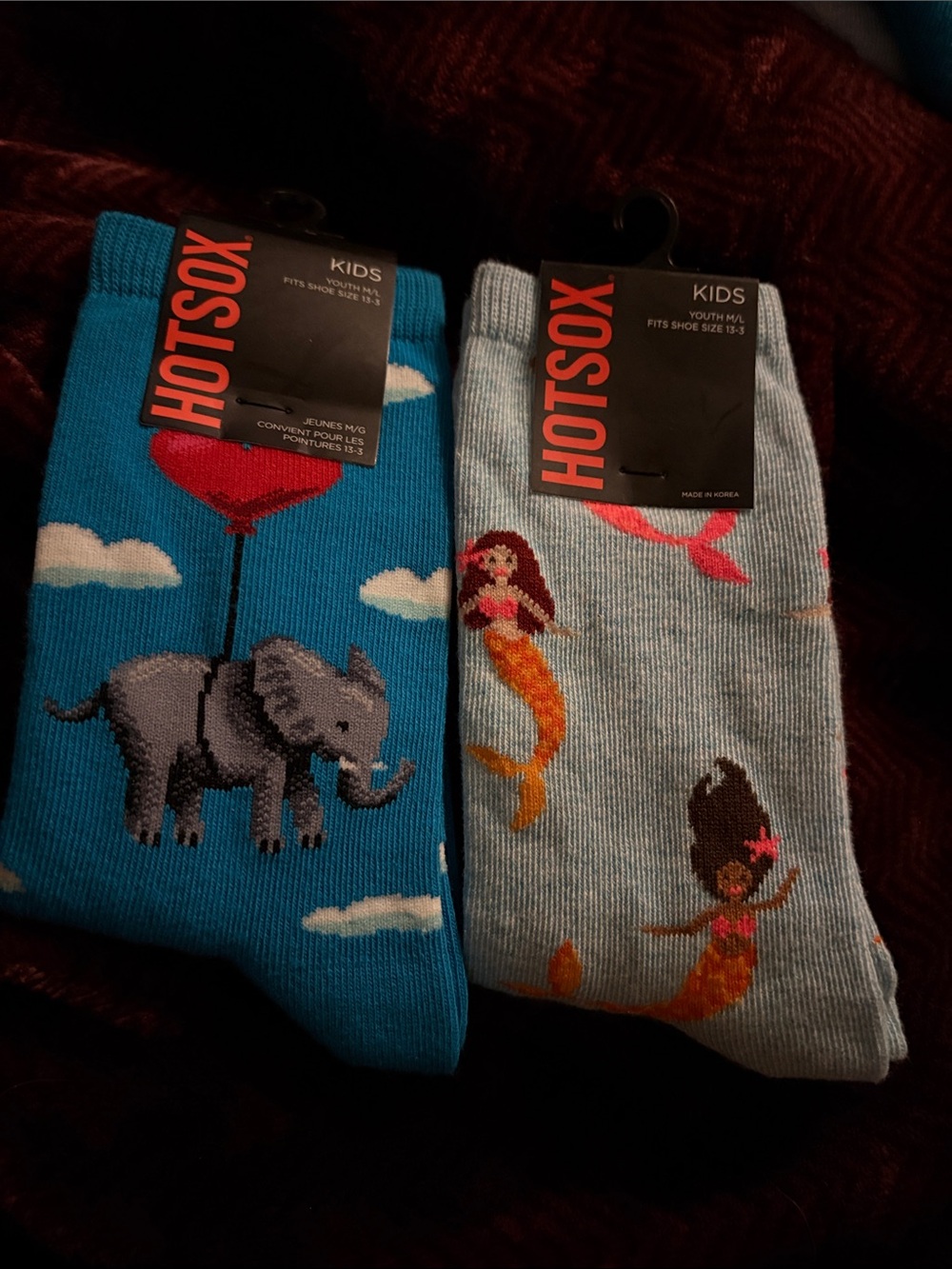 Hot Sox Kids Blue Elephant Balloon & Gray Mermaid Crew Socks - 2-Pack